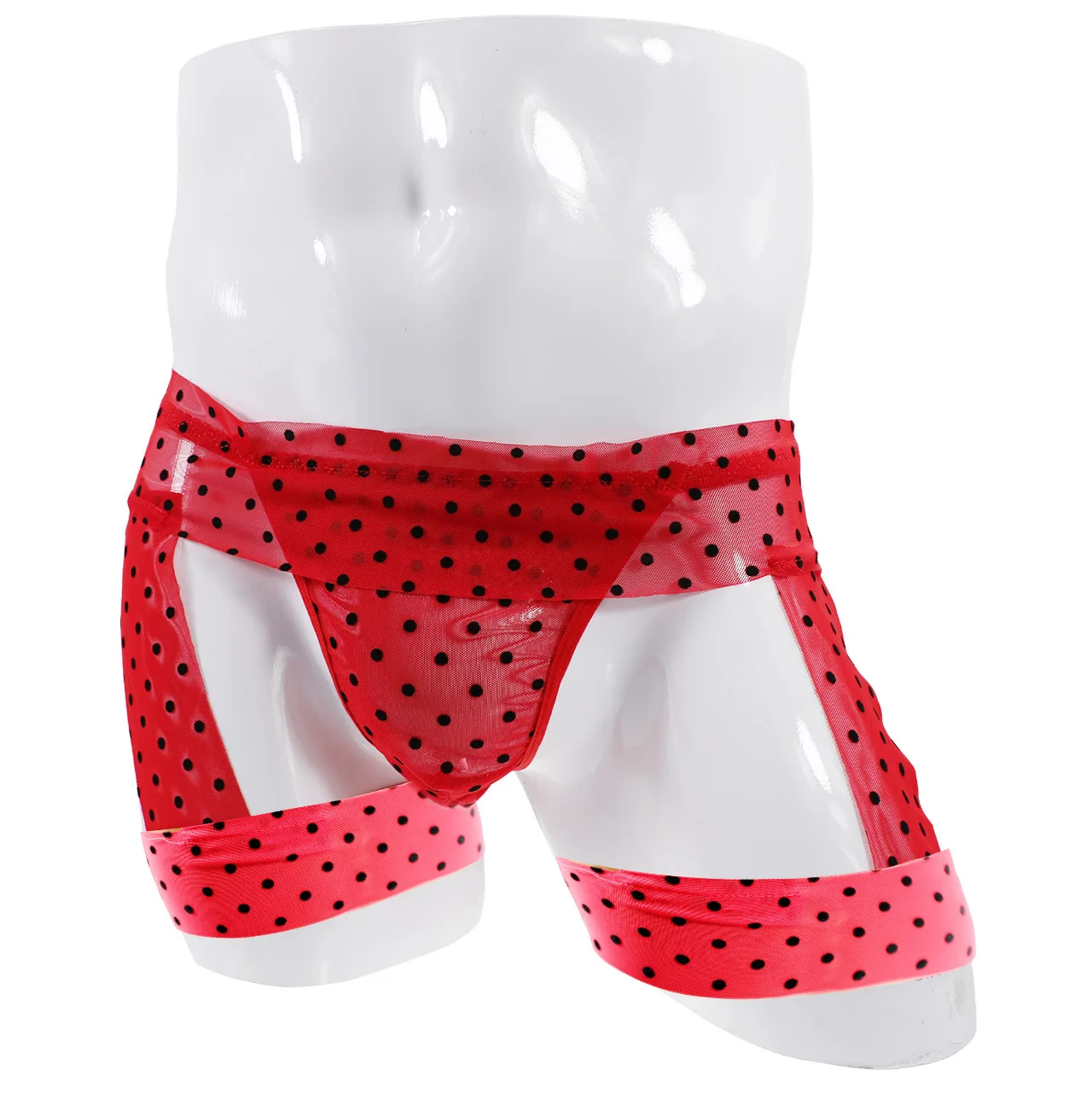 

Бандажное нижнее белье Leg Stgrap для мужчин с низкой посадкой U-образной выпуклой сумкой в горошек полупрозрачные сетчатые трусы для геев эротические полые стринги