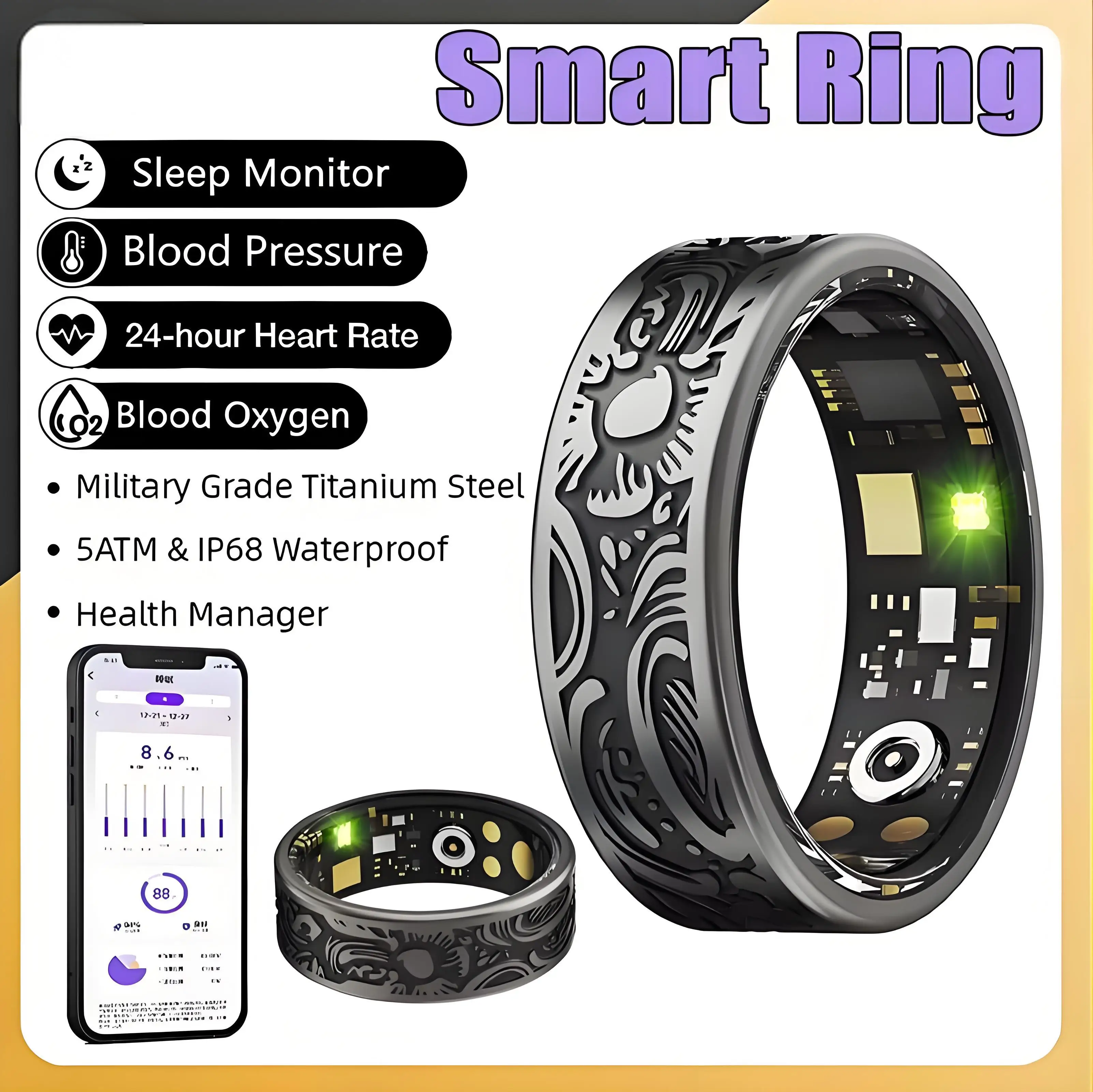 

New Smart Ring Heart Rate Blood Pressure Blood Oxygen Sleep Monitoring Step Counting Activity Tracking Shared Ring Waterproof