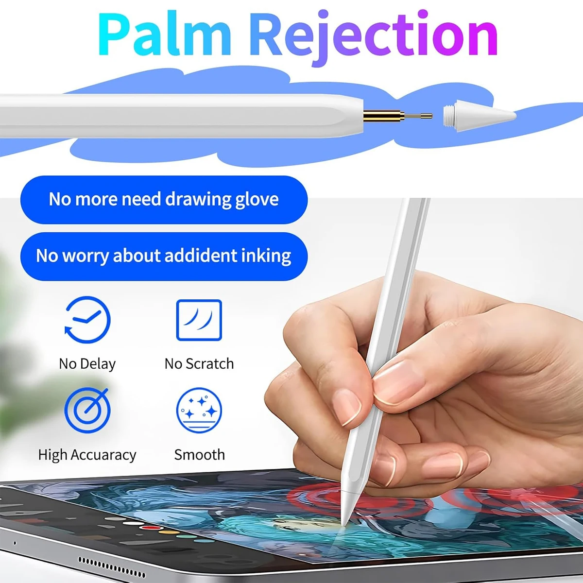 Caneta Stylus para iPad Pencil 10a Geração, 3X Quick Charge Apple Pencil com Rejeição de Palma e Sensibilidade de Inclinação, Compatível para 2