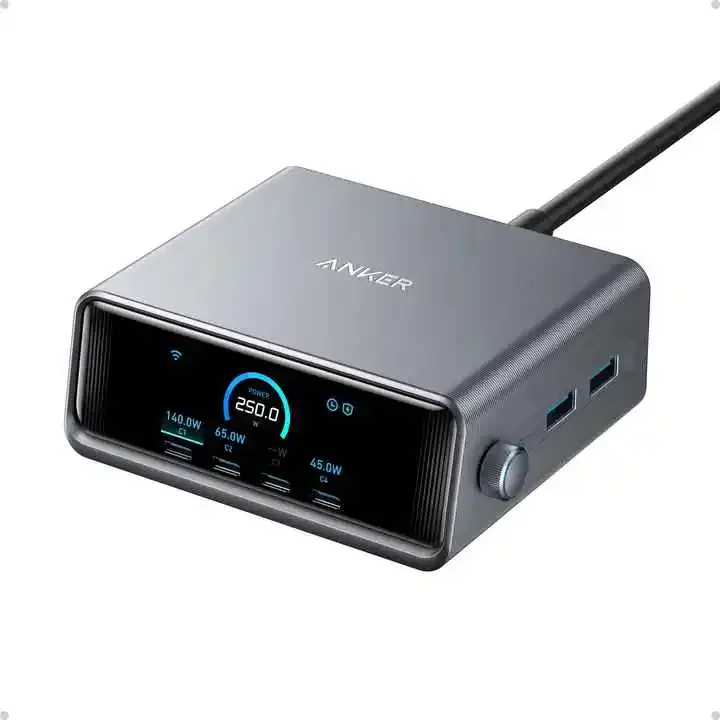 TLF Anker Prime 250W GaN Charger Prime USB C Charging Station,Ultra-Fast 6-Port, 2.26" LCD Display and Smart Control Dial