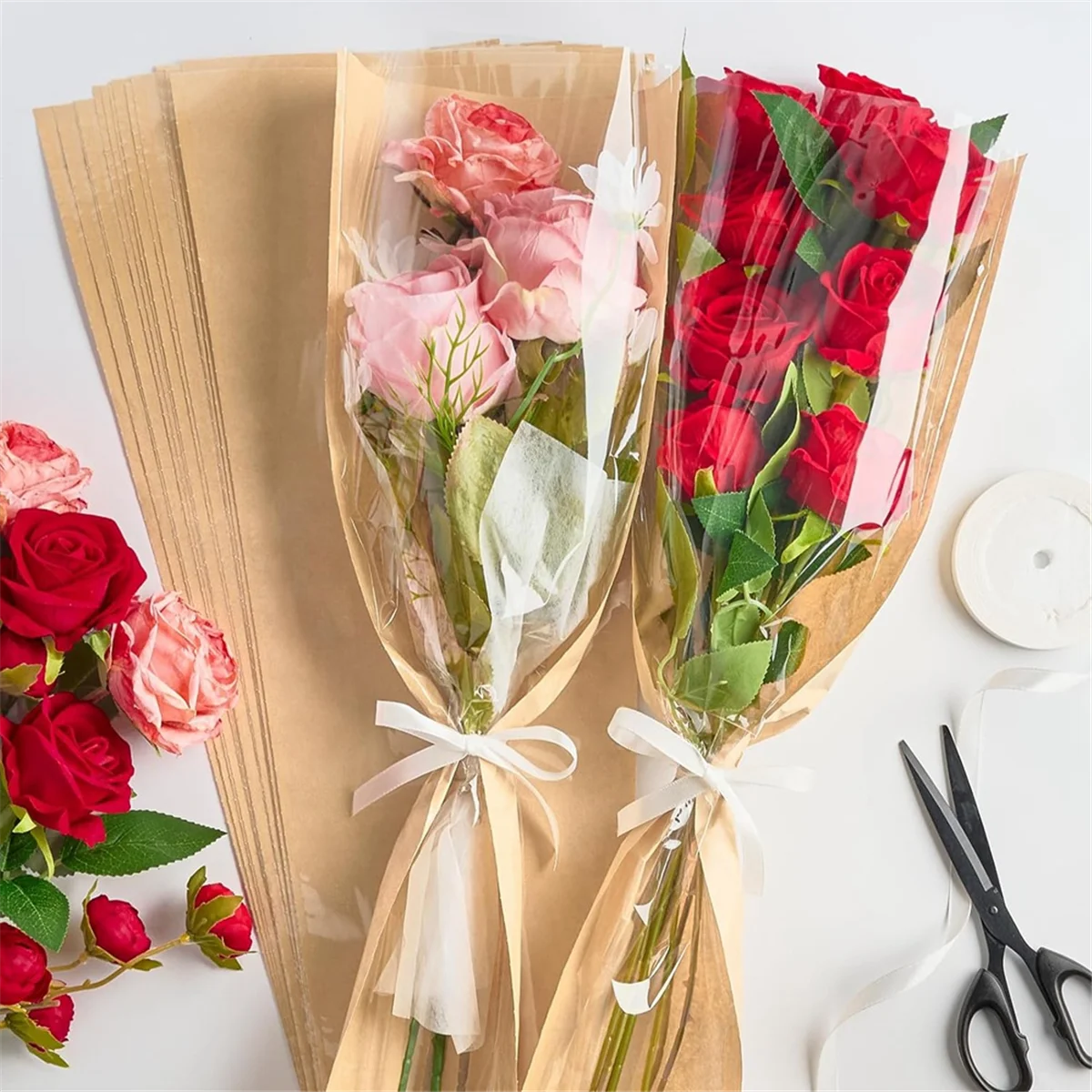 50 แพ็คดอกไม้สําหรับช่อดอกไม้, - Flower Wrap Kraft บทวิจารณ์และราคา