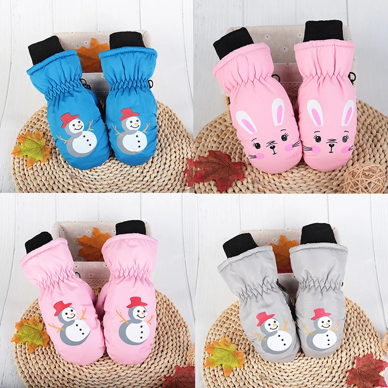 Cute Cartoon Children Ski Gloves Thicken Warm Kids Mittens 2-5Year Boy Girl Winter Windproof Outdoor Sport Glove Baby Hand Cover