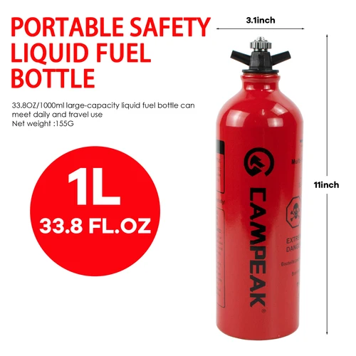 Imagen 2 del producto Botella de combustible líquido CAMPEAK, cubo de agua rojo de 1L para acampar al aire libre con válvula de seguridad