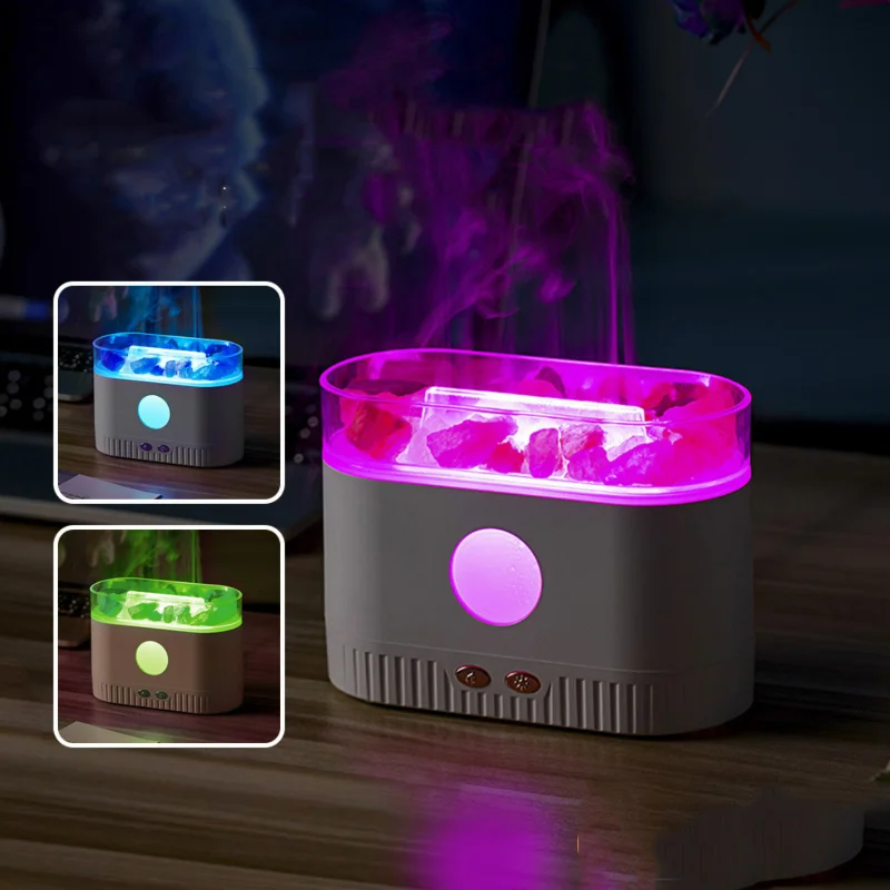 

Diffuser Air Humidifier Ultrasonic Cool Maker Fogger Essential Oil 3D Effect Flame Lamp with Himalayan Salt