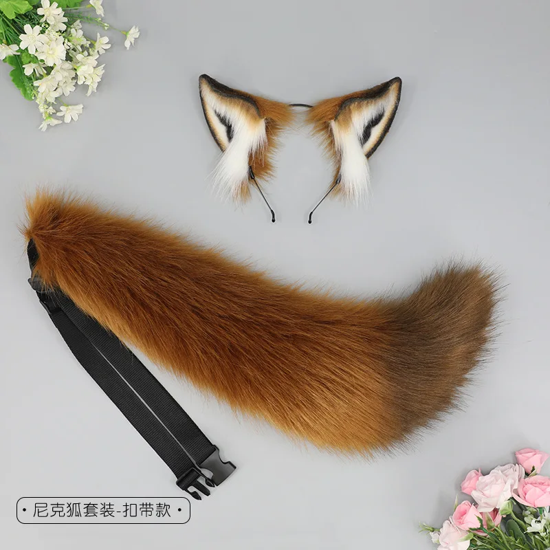 Women Cat Ears and Tail Plush Cute Soft Fox Wolf Ear Headband Lolita Anime Cosplay Props Carnival Party Halloween Accessories