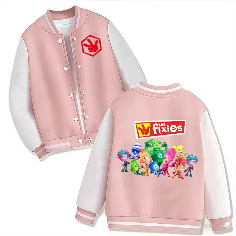 Cartoon The Fixies Printed Baseball Uniform Children Fashion Cartoon Outerwear Jacket Boys Girls Clothing Anime Sportswear Coats