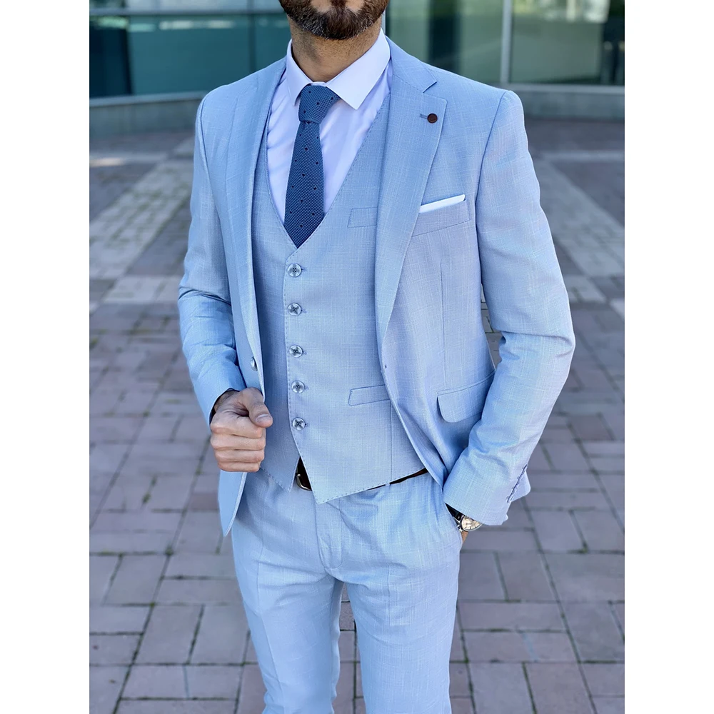 Summer Fashion Male Suit New Solid Color Notch Lapel Suit Slim Fit 3 Piece Business Formal Wedding Groom Tuxedo Custom Clothing