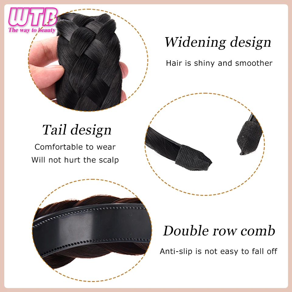 WTB Synthetic Twist Headbands For Women Wide Fishbone Braids Hairbands Handmade Retro Head Hoop Hair Styling Headwear Accessory