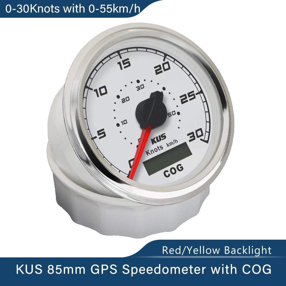 

KUS 85mm GPS Speedometer 0-30Knots 0-60Knots Speed Gauge for Boat Yachts 12V 24V with Red Yellow Backlight