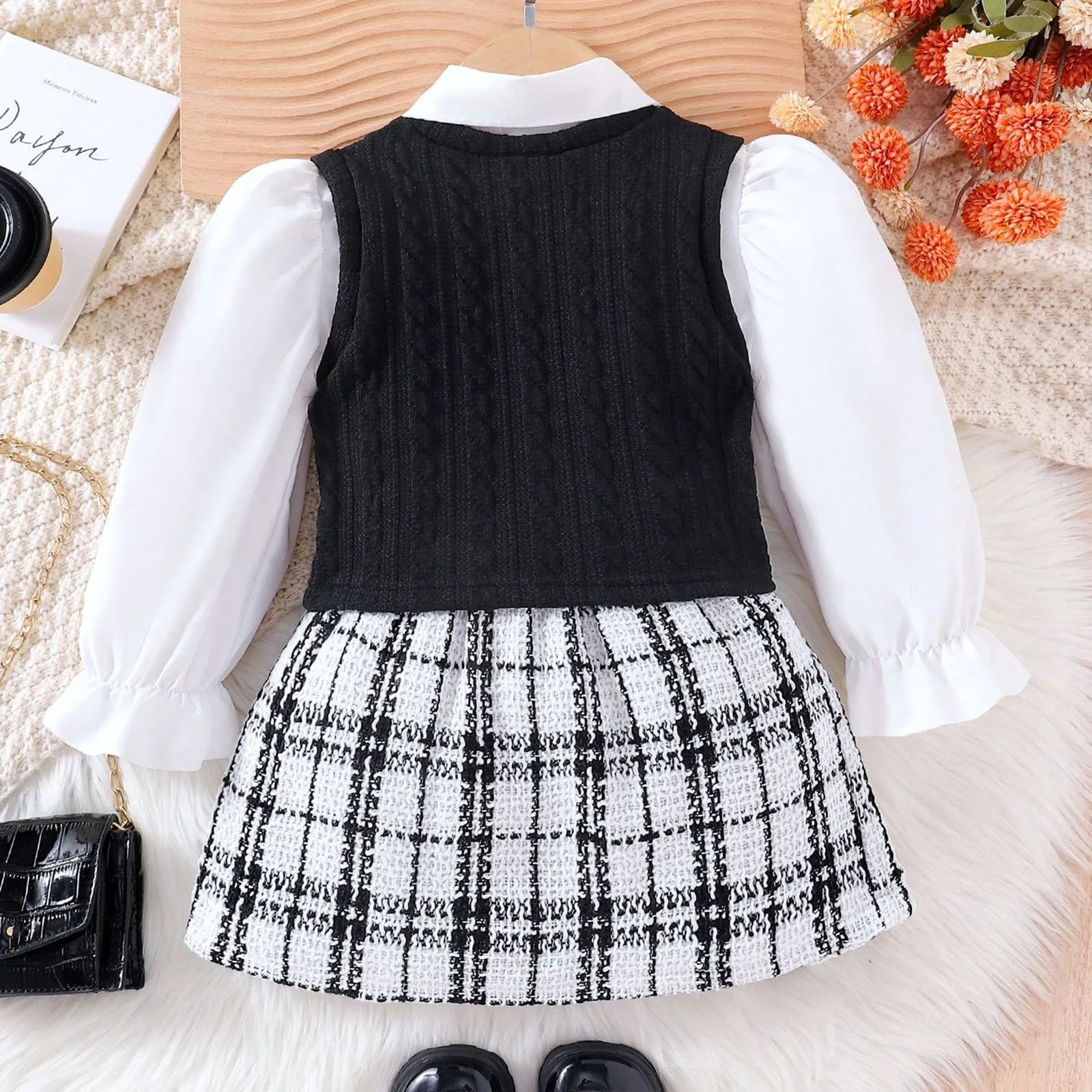 3Y,4Y,5Y,6Y,7Y Children's Clothes Set Autumn Long Sleeved Kids Shirt Knitted Plaid Skirt Winter Girl's Suit New Fashion Outfits