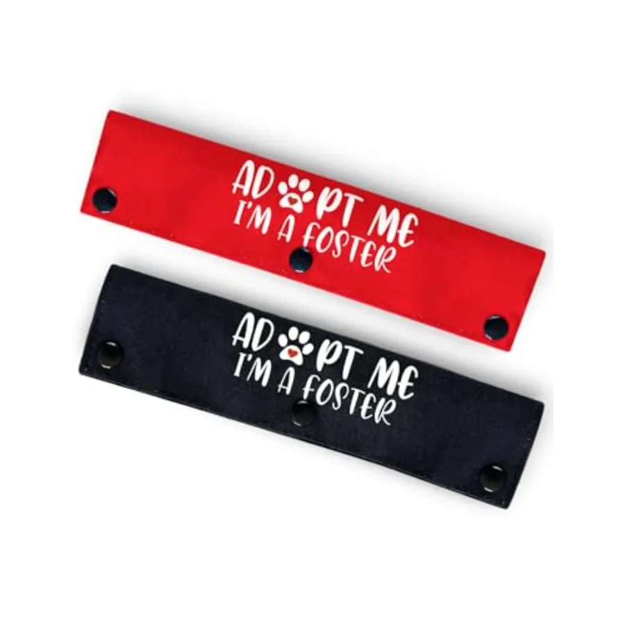 Adopt Me I'm A Foster 2 Set Funny Red and Black Dog Leash Sleeve Wrap Hanging ID Patch Tag for Foster Puppy Gift for Dog Owner