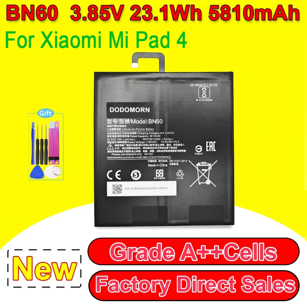 BN60 Tablet Battery For Xiaomi Mi Pad4 Clover M1806D9E M1806D9W Tablet Built-in Replacement Battery