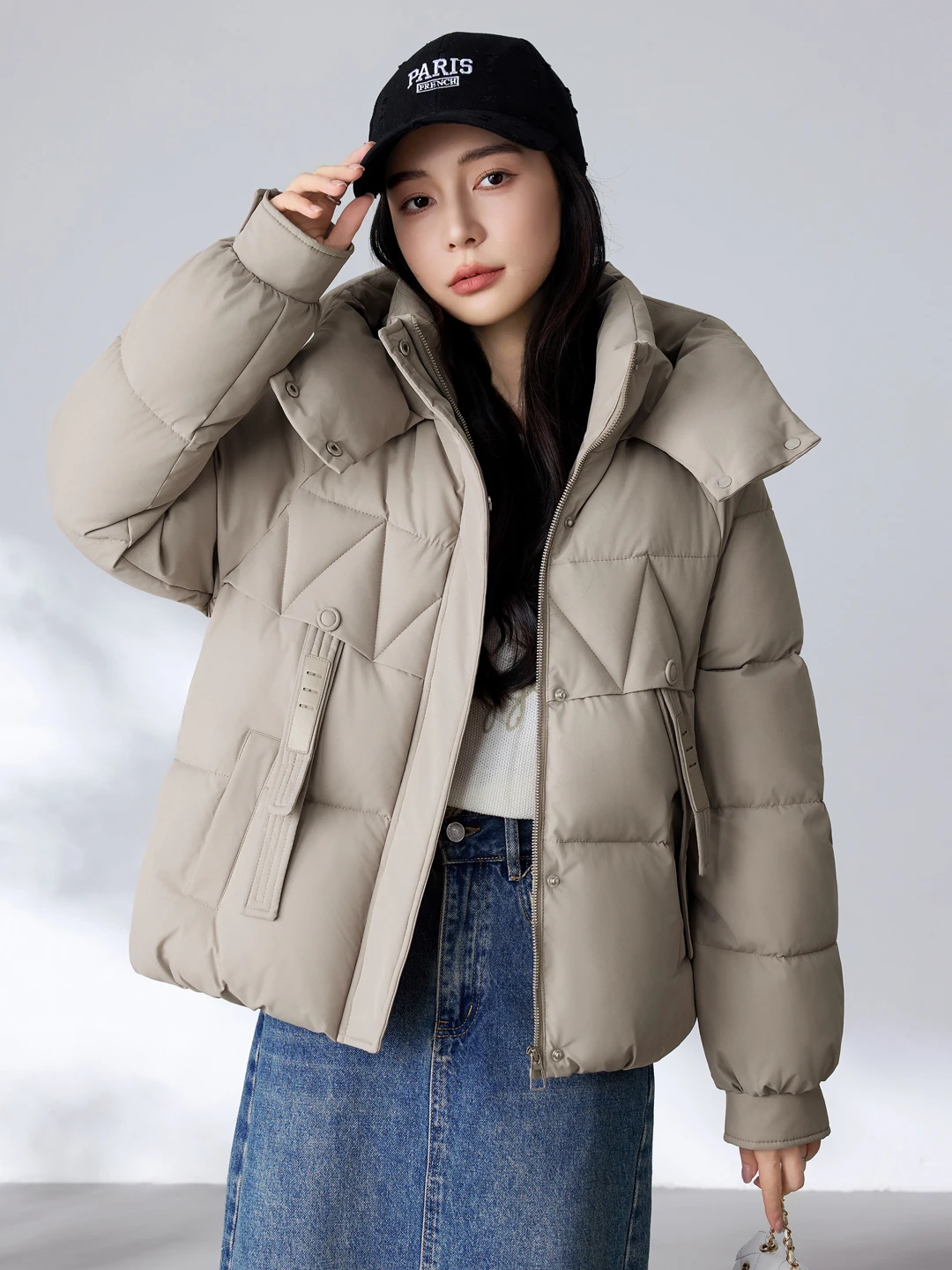 

Thiened ort Cotton Jaet Женское зимнее модное корейское пальто на молнии из полиэфирного волокна с внутренним поясом