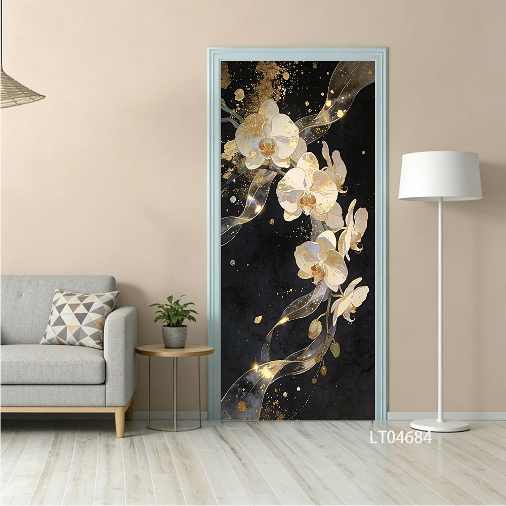 Vintage Floral Vase Door Sticker Watercolor Oil Painting Peel and Stick Self Adhesive Wallpaper Home Decor