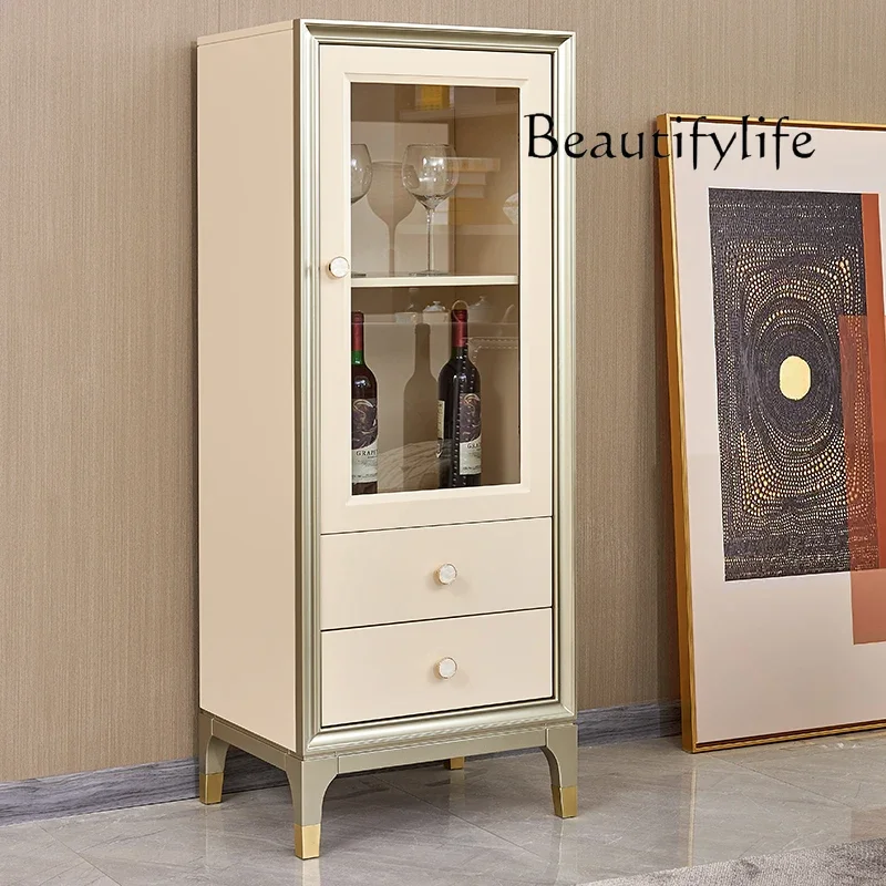 

American solid wood wine cabinet high-end light luxury living room storage glass door French cream style modern simplicity