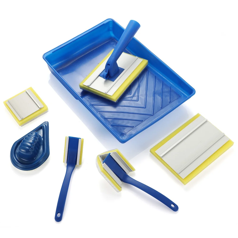 Triangle Tip Brush Set For Decoration Power Tool Accessory Blue Sponge Material PP Material Plastic Handle Nylon Bristles