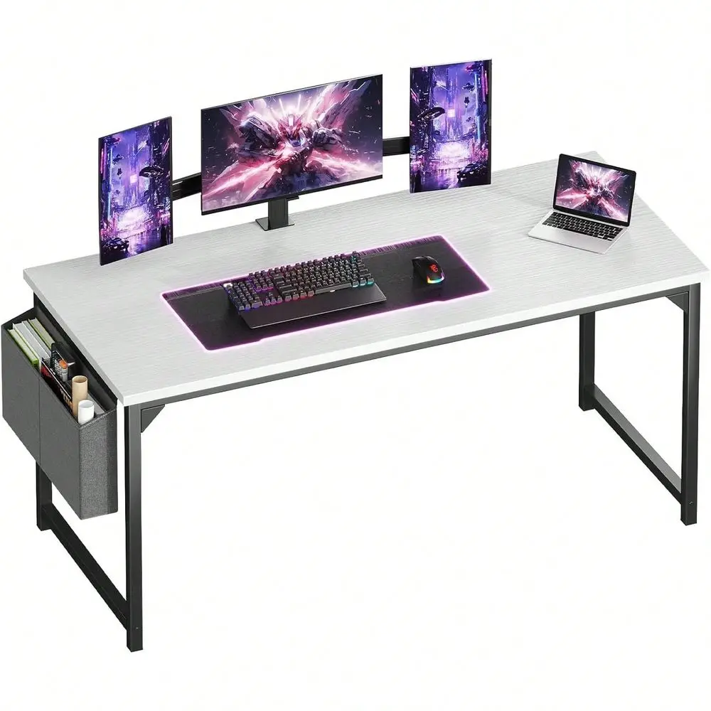 

Computer Desk, Suitable For Small Spaces, Home Office Desk, With Side Storage Pockets And Headphone Hooks, Modern Bedroom Desk,