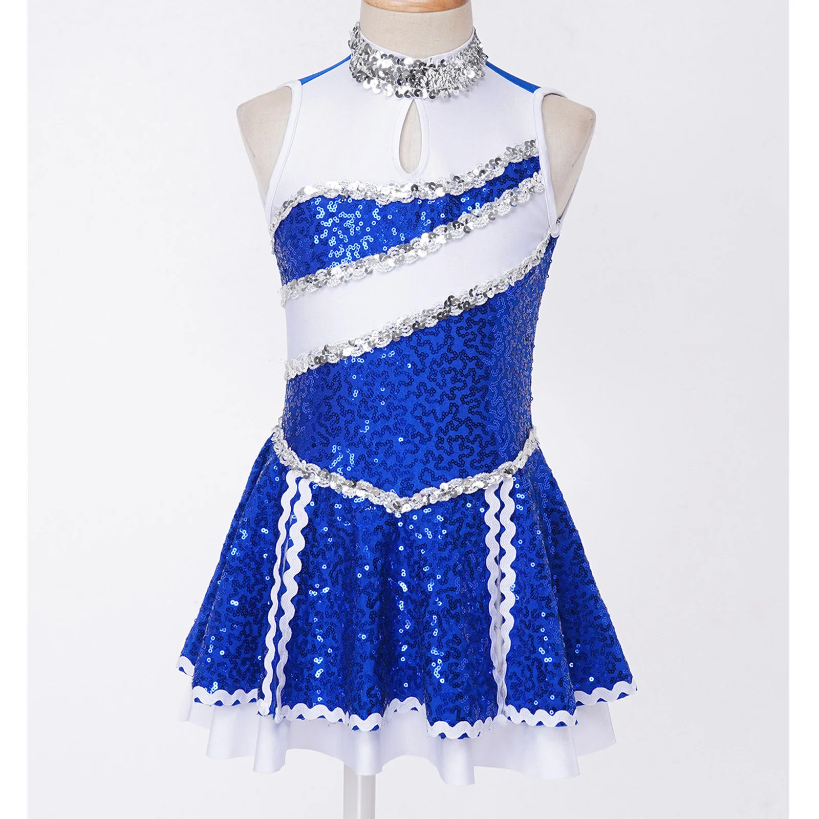 Girls Cheerleading Uniforms Shiny Sequins Ballet Gymnastics Leotard Dress for Xmas Christmas Costume Kids Figure Skating Dress