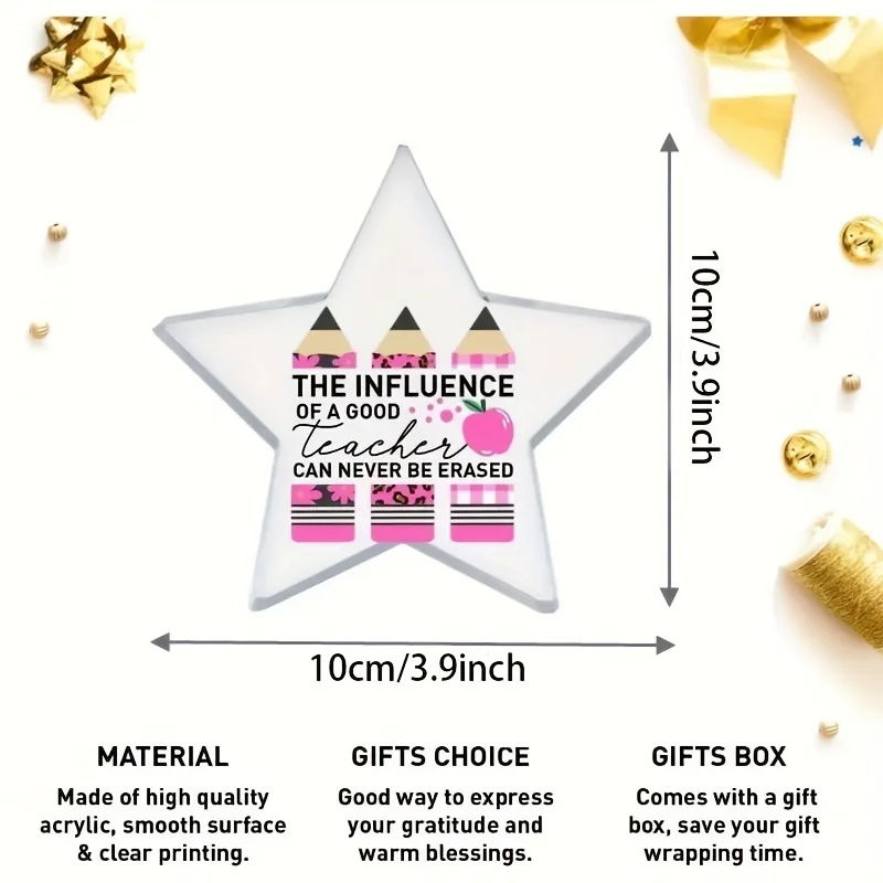 Teacher Appreciation Acrylic Star Ornament, Inspirational Quote Desk Decoration, Meaningful Christmas Thanksgiving Present