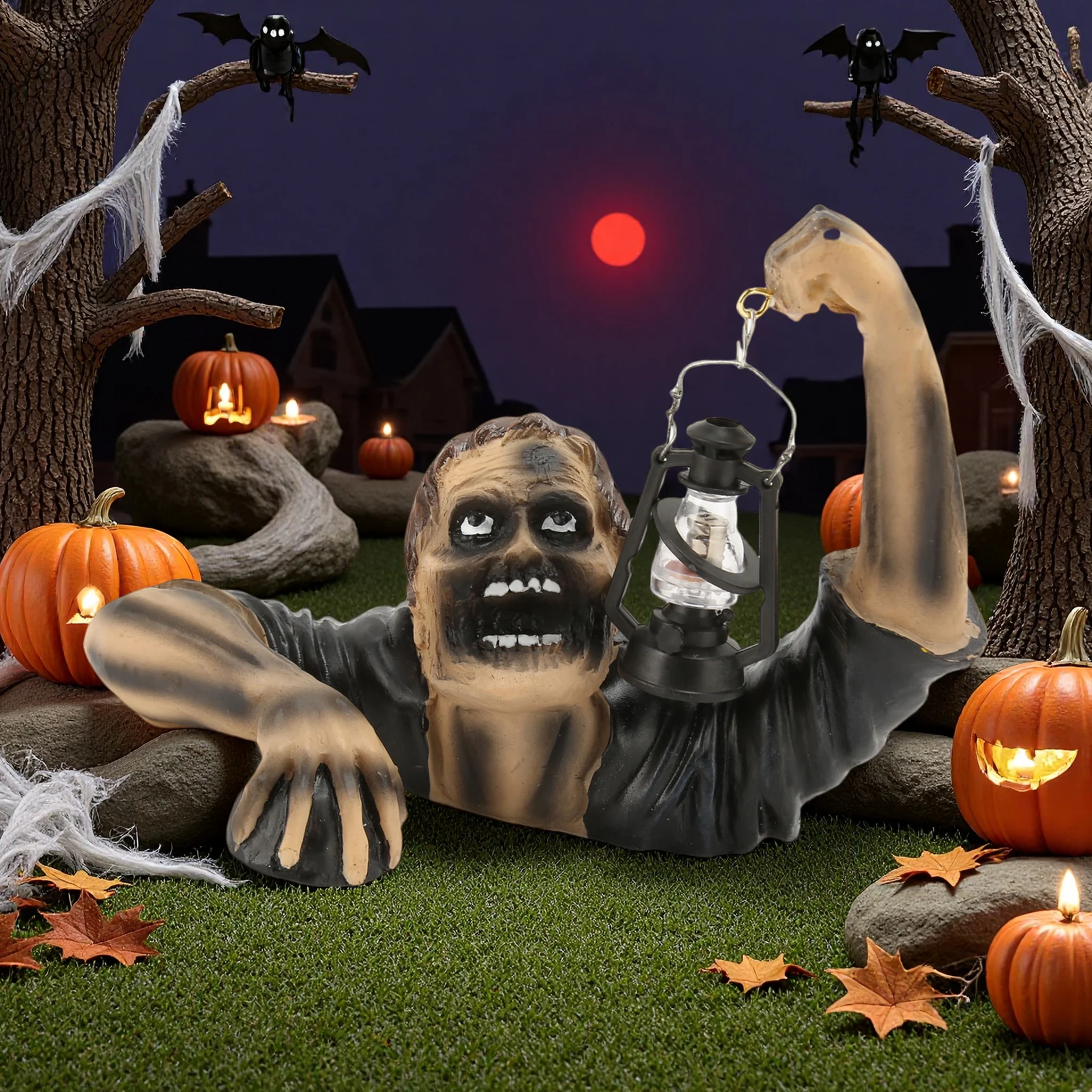 

2025 Halloween Garden Decoration Resin Zombie Lantern Statue, Resin Zombie Ornament, for Outdoor Gardens and Horror Party Decor