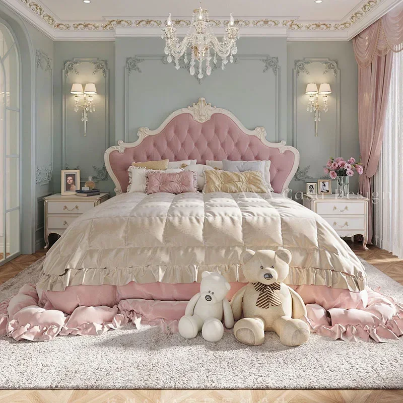 Factory Direct 2026 Girl Wood Luxury Bed Nordic Queen Cute Modern Twin King Bed Bedroom Princess Leather Camas De Matrimonio Dor
