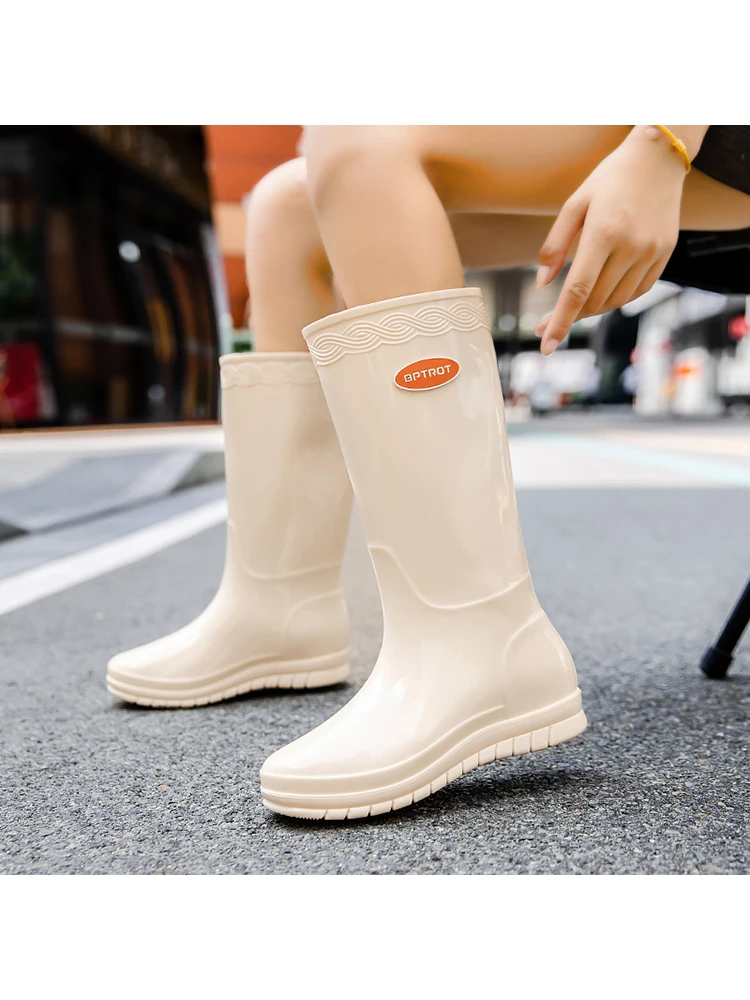 Rain Boots Women's Boots  Waterproof Non-Slip Fleece-lined Rain Boots Adult Outer Wear Wear-Resistant Kitchen Car Wash Work ... 