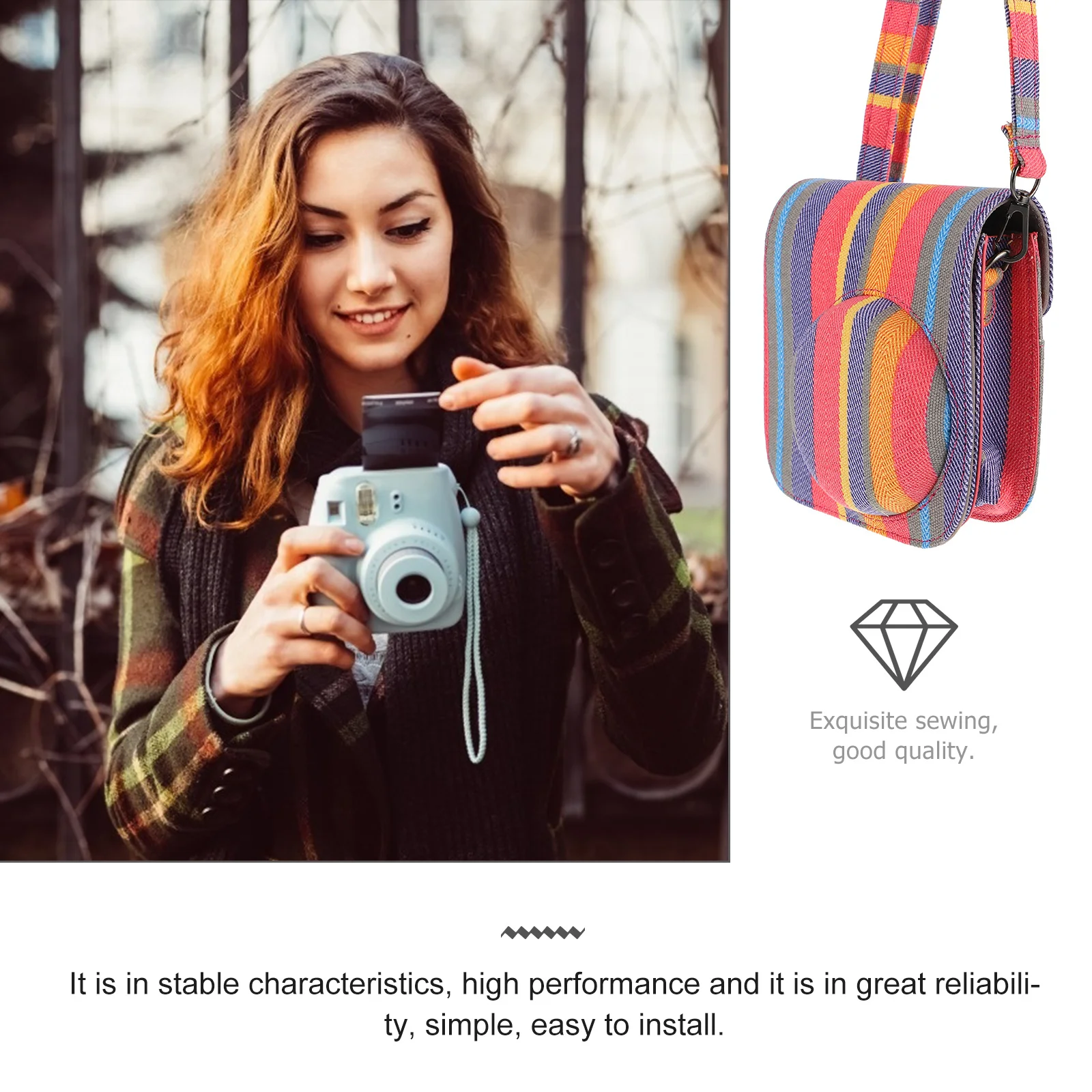 

1pc Mini 9 Camera Bag Protective Pouch for Instant Camera Accessories Shoulder Case Stripe Textile Protector