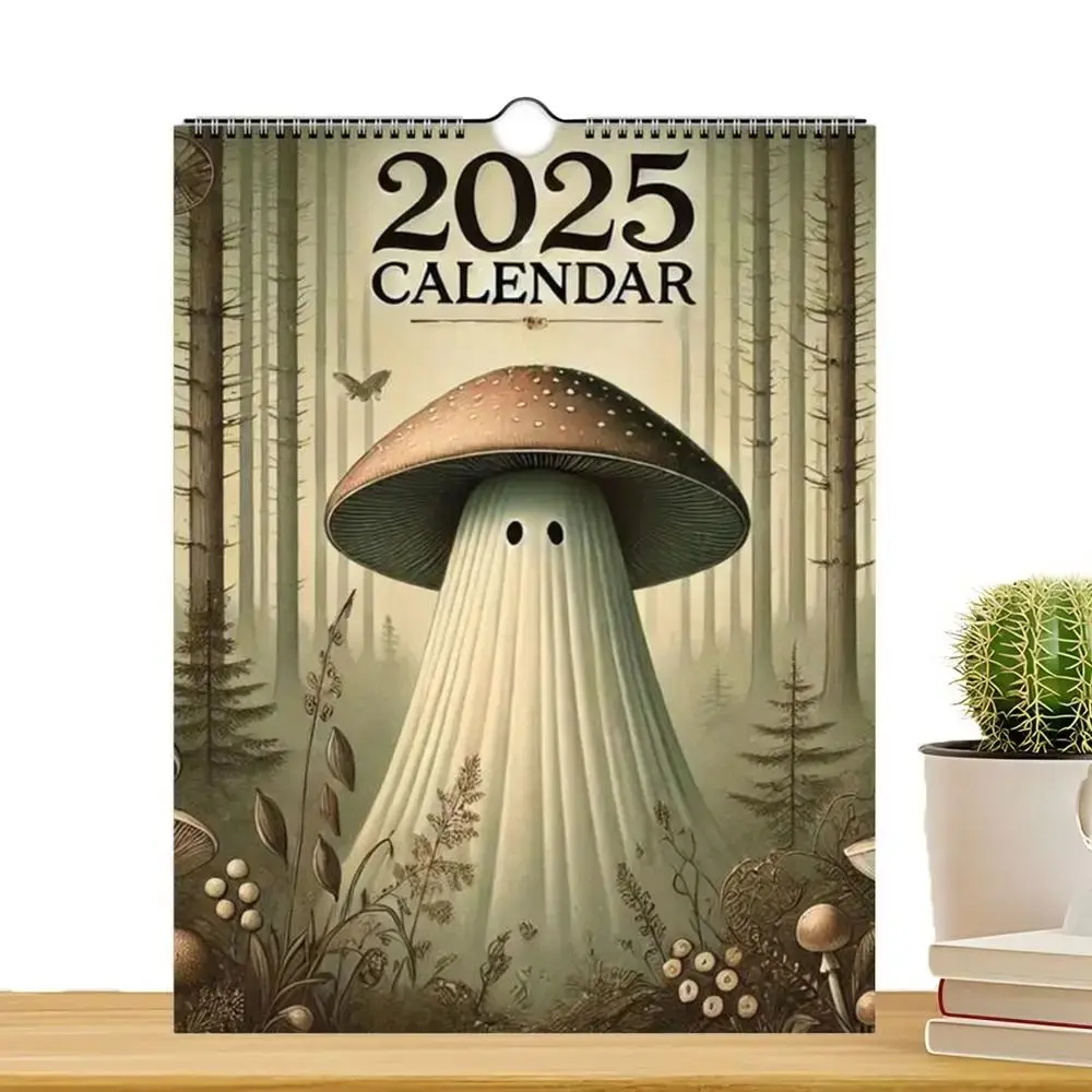 

Thick Paper 2025 Calendar Mushroom Ghost Vintage Illustration Mushroom Ghost Calendar Daily Weekly Monthly Planner Wall Calendar