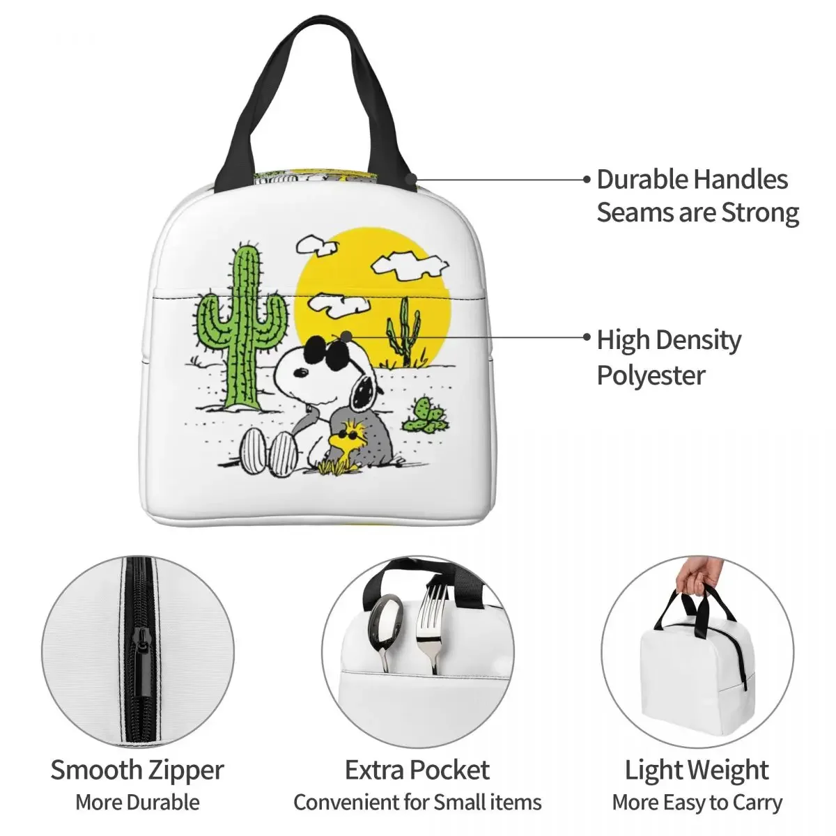 Snoopy Woodstock Desert Insulated Lunch Bags High Capacity Cartoon Reusable Cooler Bag Tote Lunch Box Beach Travel Men Women