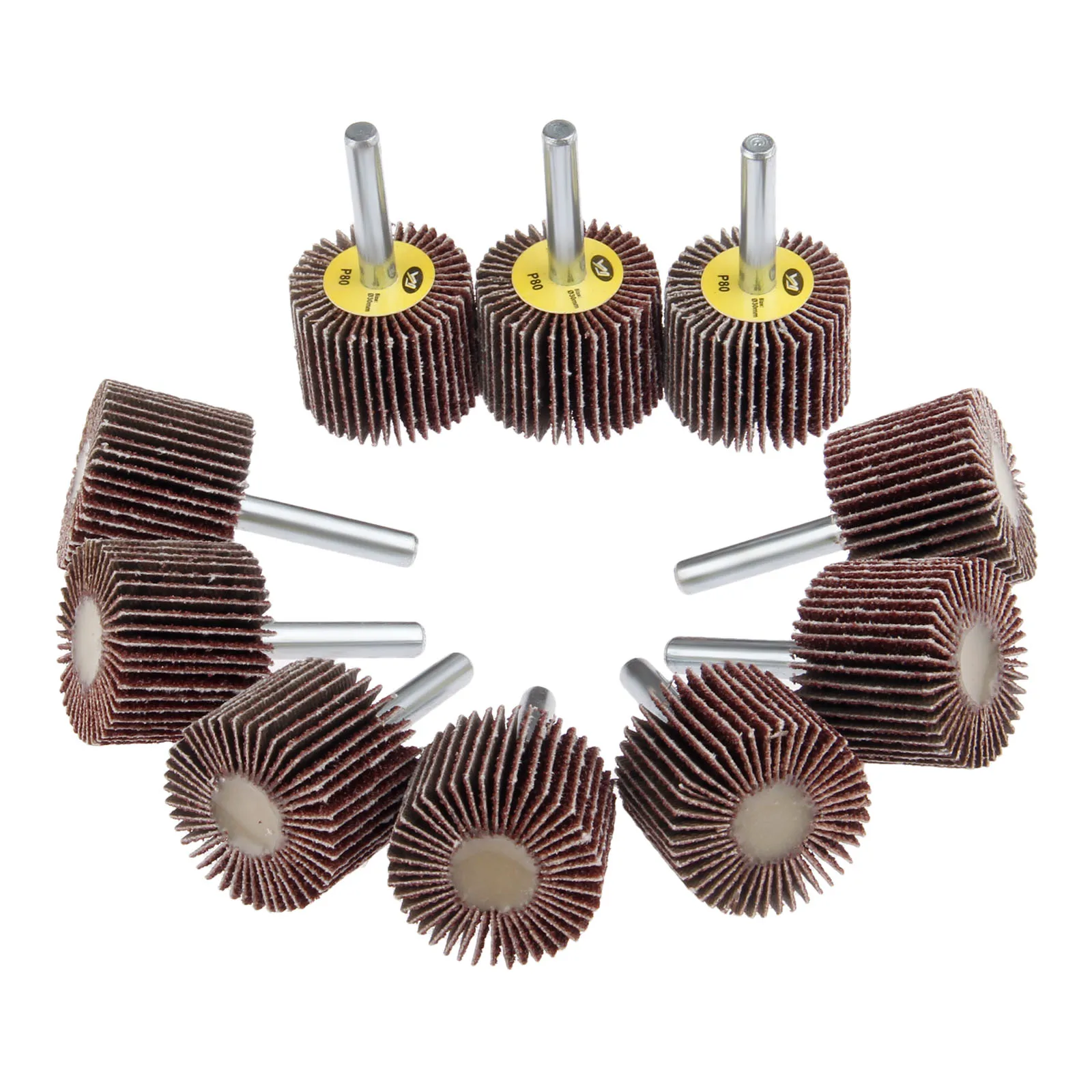 อุปกรณ์เสริมเครื่องมือโรตารี่ขนาดก้าน 6 มม. ชุด 10 ชิ้น ล้อขัดแบบพับได้ขนาด 30 มม. ความละเอียด 80 กริต แผ่นขัดกระดาษทรายสำหรับเครื่องเจียรขนาดเล็ก ล้อขัดเงา