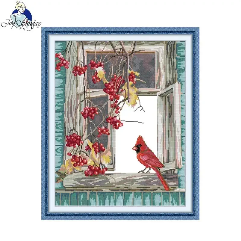 Joy Sunday Cross Stitch Kits Bird On The Windowsill Patterns Printed Counted Aida Fabric 16/14/11CT Art Craft DIY Embroidery Kit