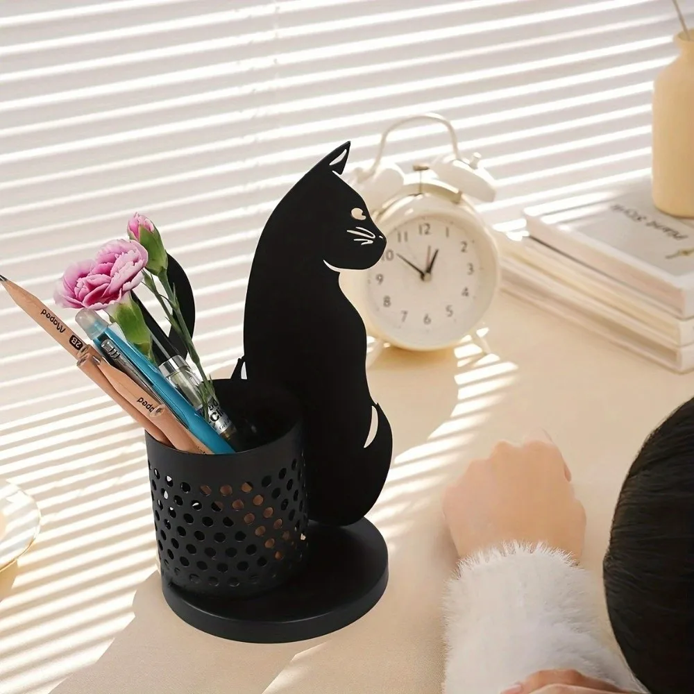 Minimalist Cute Cat Metal Pen Holder Home Decor Desk Storage Animal Pen Holder Pencil Holder Home