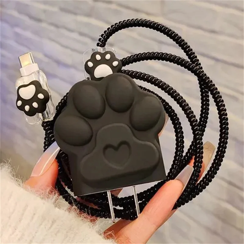 Y2K Cartoon Cute 3D Cat Paw Soft Charger Protective Case For IPhone 11 12 13 14 15 18/20W Fast Charge Protection Charger Cover