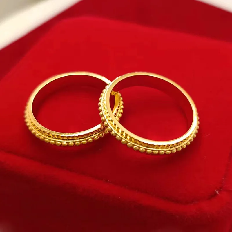 9999 gold striped simple ring for women, small-scale, unique, simple closed-style finger ring