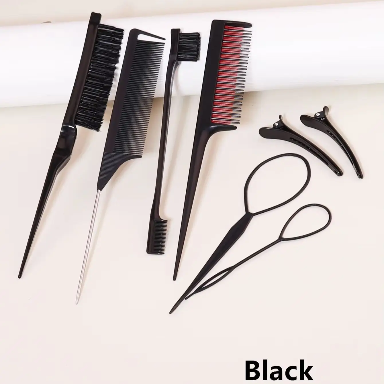 8pcs hair comb set,split comb,pointed comb edge brush,with weaving tools and styling duckbill clip, suitable for all hair types