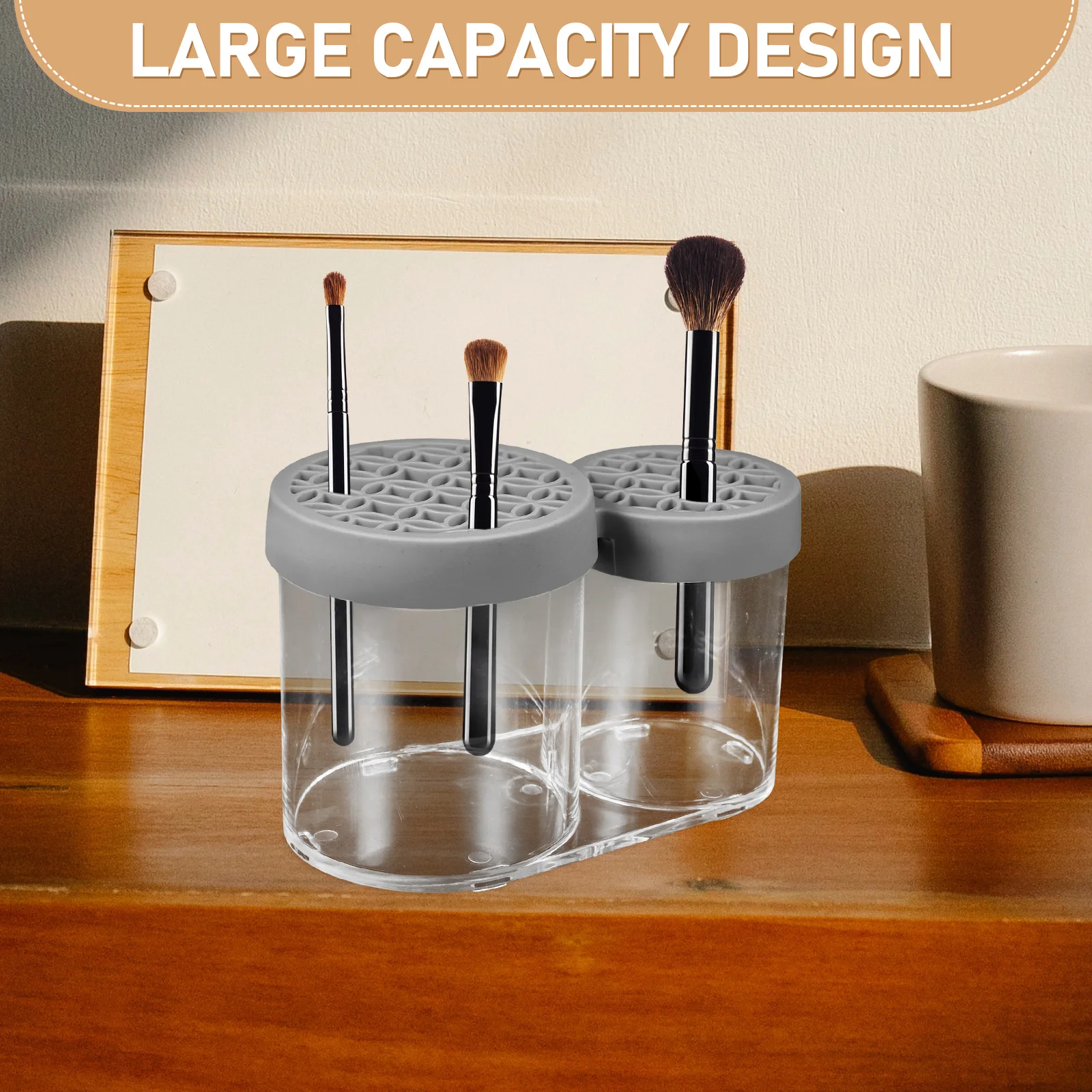 

Large Capacity Pink Makeup Brush Storage Tube for Vanity Desktop Organizer with Drying Rack Holder Box
