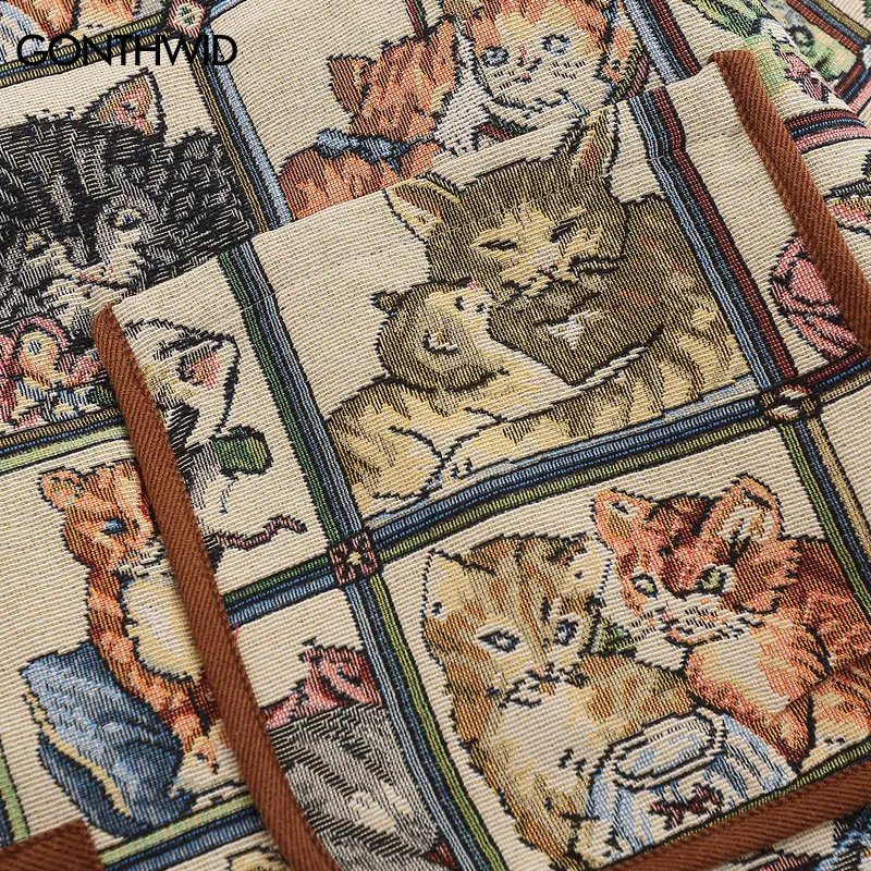 Vintage Shirt Jacket Y2K Hip Hop Retro Cartoon Cat Graphic Knitted Shirts Coats Streetwear 2023 Harajuku Fashion Loose Jackets