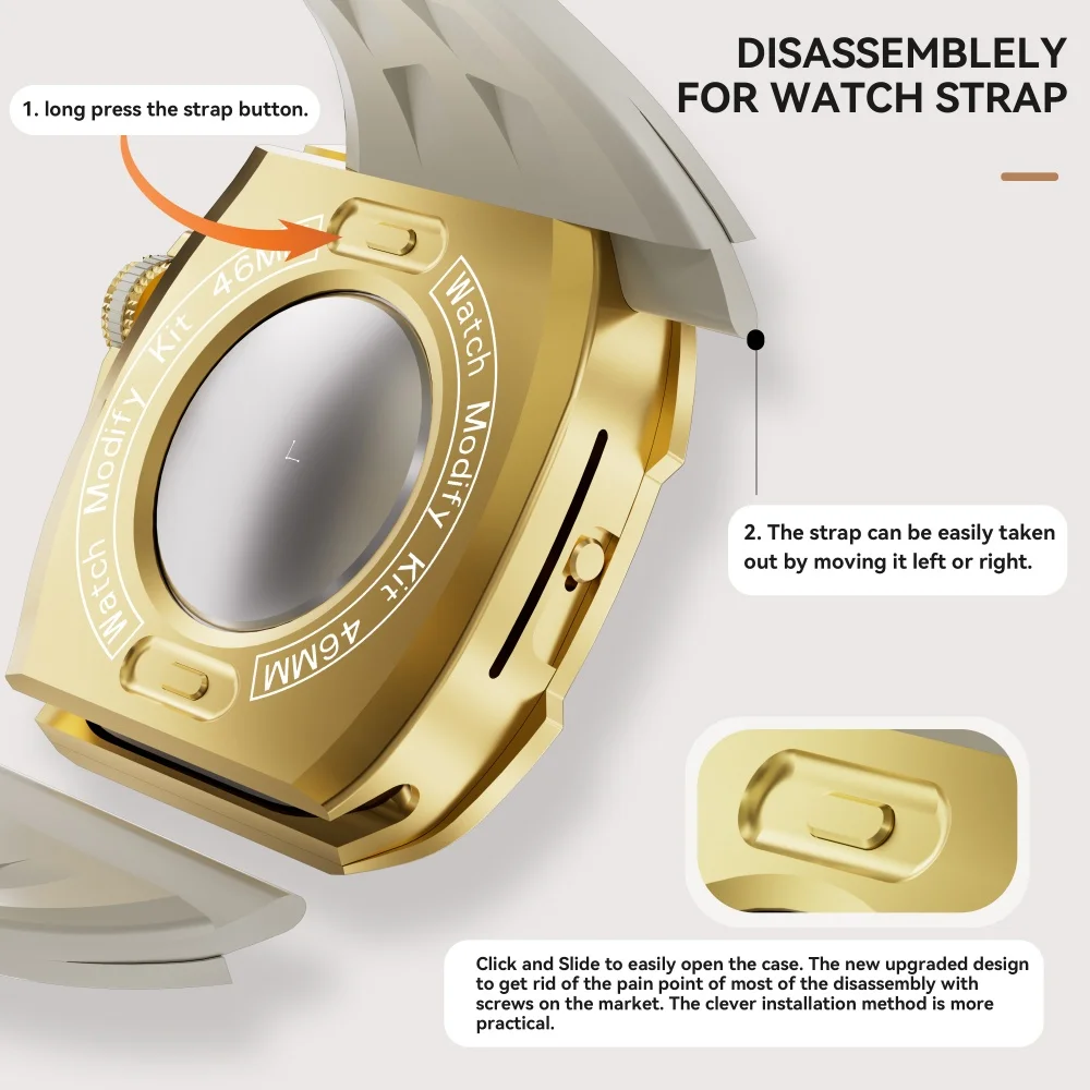 حافظة فاخرة لسلسلة ساعات Apple S10 46 ملم حافظة متينة مع حزام بإبزيم معدني من الفولاذ المقاوم للصدأ 316L غطاء ساعة شديد التحمل 46 ملم