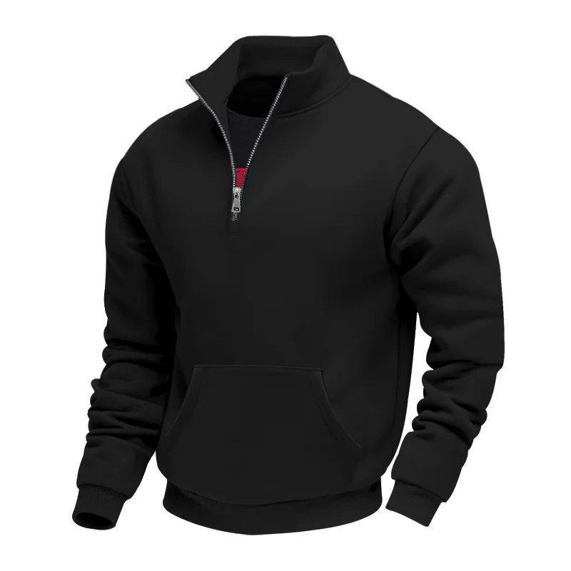 Grenzübergreifender Herbst- und Winter-Samt-Pullover für Herren, locker geschnitten, im Retro-Stil, lässig, mit Stehkragen, halbem Reißverschluss und Taschen für Pendler. – Detail 19