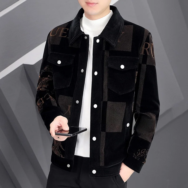 

Thiened Cotton Corduroy Jaet for Young Men Casual Workwear Autumn Winter New Sle Leisure Outerwear Long Sve Coat