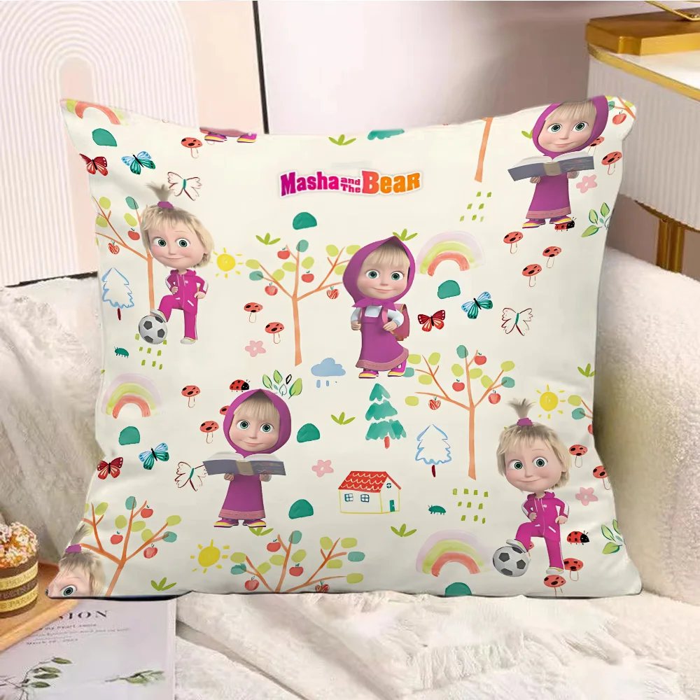 Cartoon Pillow Covers Cartoon Sofa Decorative Home Double-sided Printing Short Plush Cute Cushion M-Masha And The Bears Cover