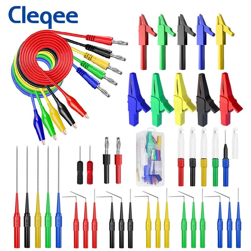 Cleqee P1920 Série Kit de Sondas Traseiras Automotivas Plugue Banana para Clipe de Jacaré Kit de Chumbo de Teste de Multímetro com Pontas de Agulha de Punção