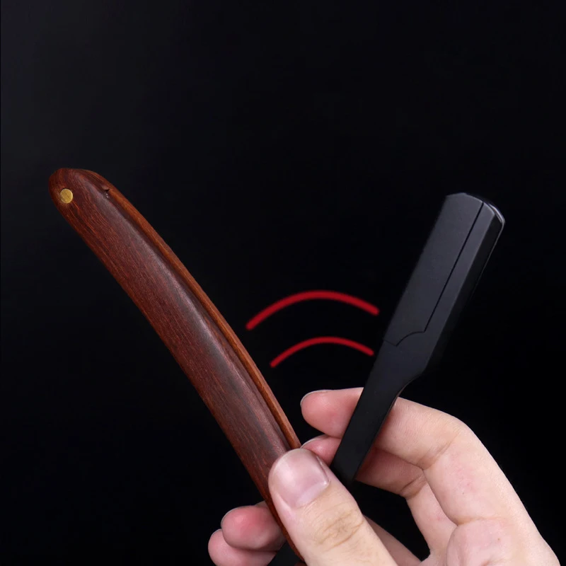 Maquinilla de afeitar de madera con borde de peluquero recto Manual para hombre, maquinilla de afeitar para peluquero, depilación, afeitado de pelo de axila y 1 hoja
