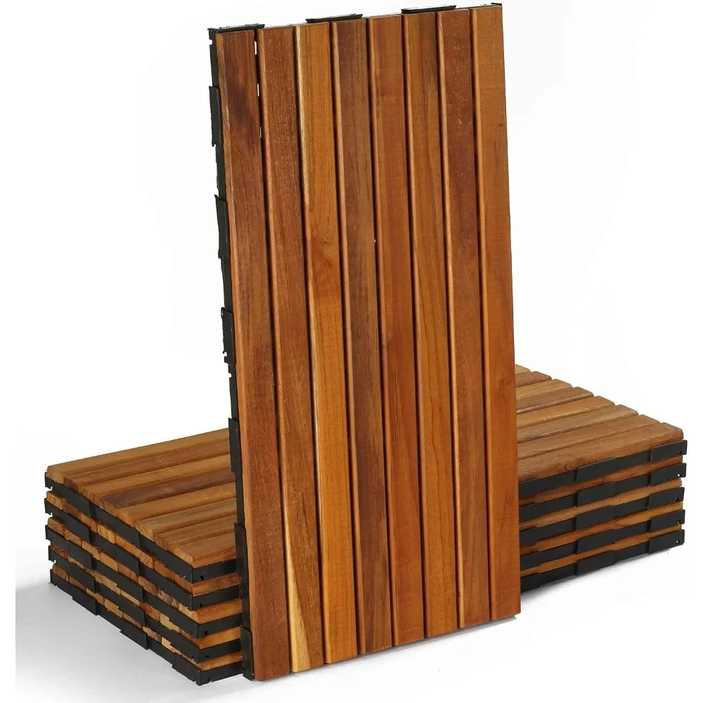 

FloorKNKT Interlocking Teak Wood Floor Patio Deck Tiles in (Set of 6) 12x24 inch
