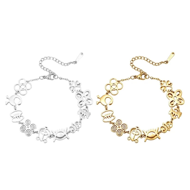 F2TD Adjustable Symbol Detail Bracelet in Stainless Steel for Daily Wear, Social Gatherings, and Thoughtful Gift Giving