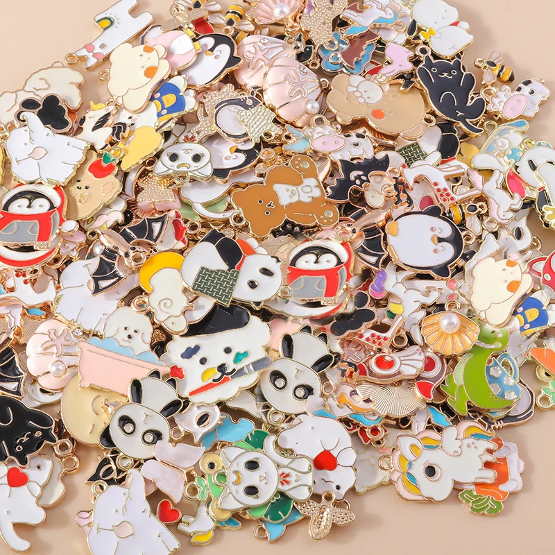 mix-aleatorio-50-pcs-bonito-esmalte-animal-encantos-coruja-cao-gato-peixe-abelha-unicornio-pingentes-para-brinco-colar-diy-joias-acessorios