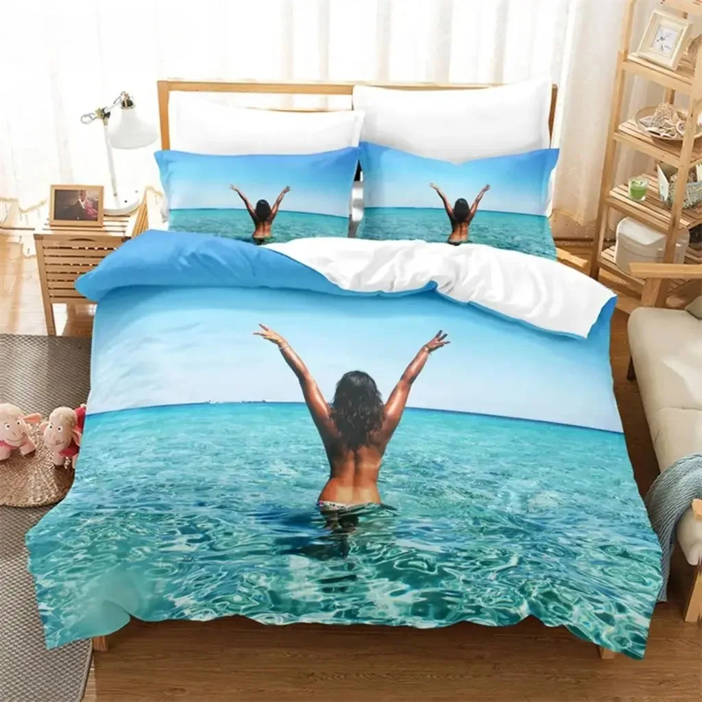 3D Print Seaside Beach Bedding Set,Duvet Cover Comforter Bed Set Quilt Cover Pillowcase,King Queen Twin Size Boys Girls Adultse