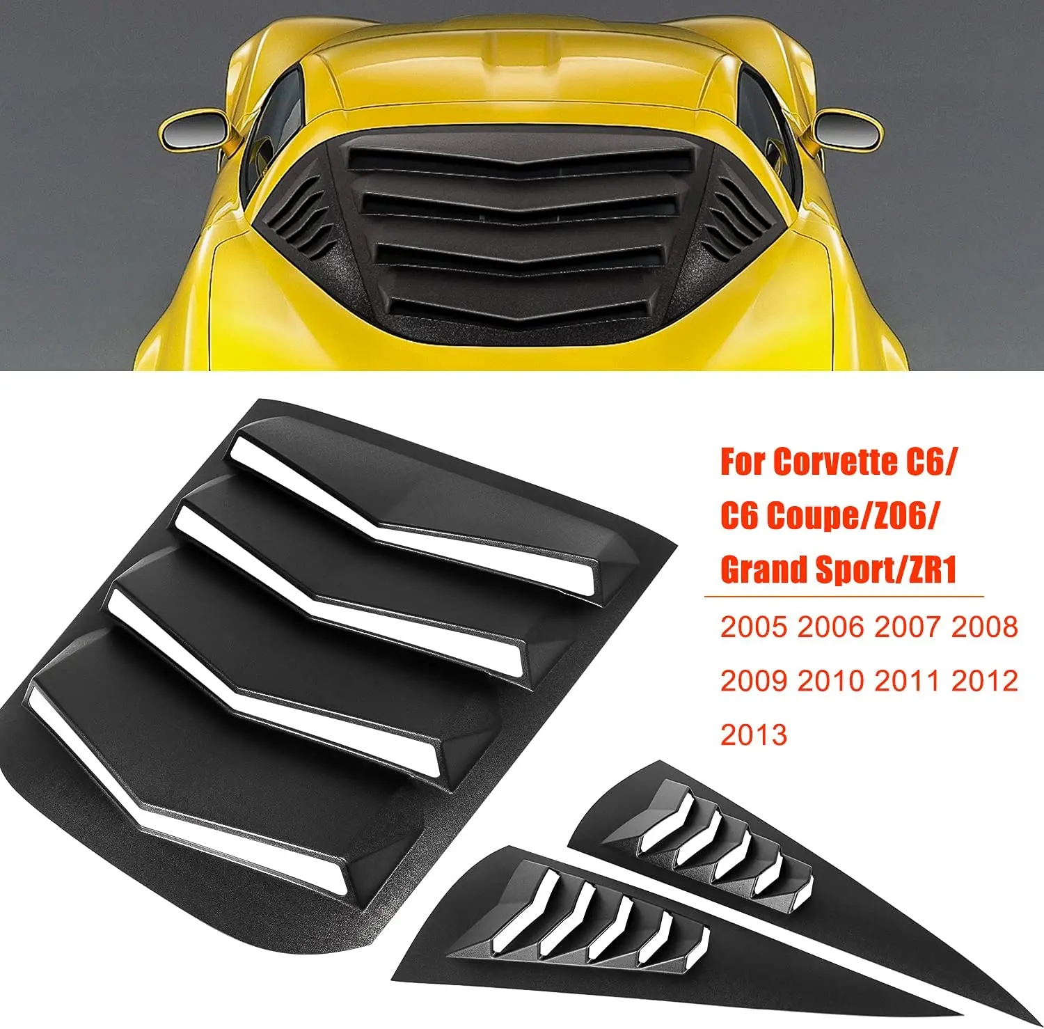 TENG MILE 3pcs/set Rear & Side Window Louvers for Corvette C6/C6 Coupe/Z06/Grand Sport/ZR1 2005-2013 Sun Shade Windshield Cover