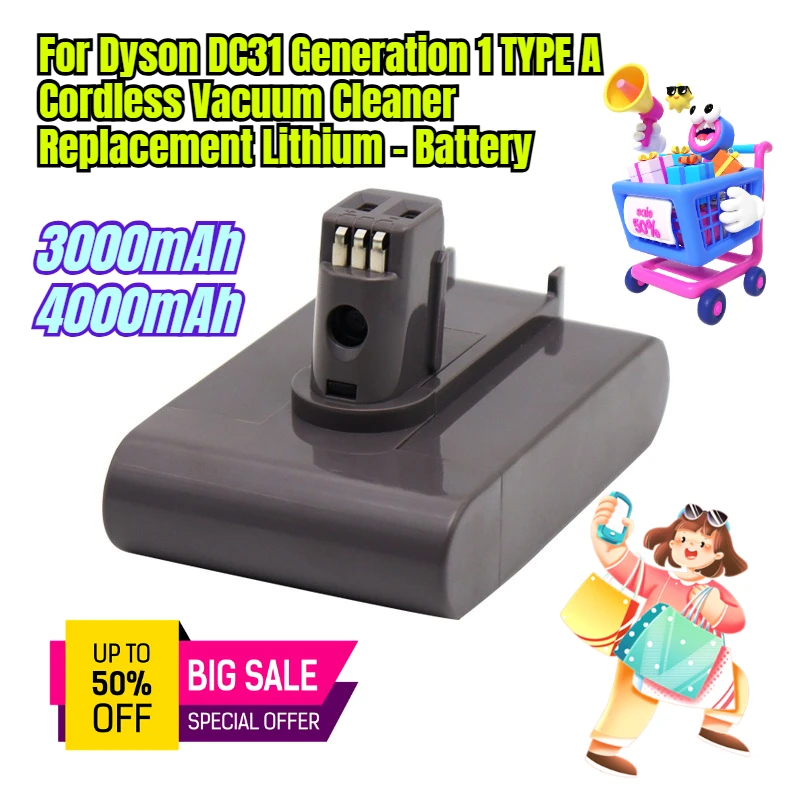 

3000/4000mAh for Dyson DC31 Generation 1 TYPE A Cordless Vacuum Cleaner Replacement Lithium - Battery