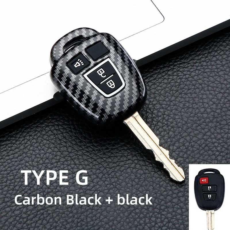 ABS Carbon Car Key Case Cover Fob Shell Cover Holder For Toyota Aqua Ractis Vitz RAV4 HiAce Land Cruiser 2010-2019 Keychain